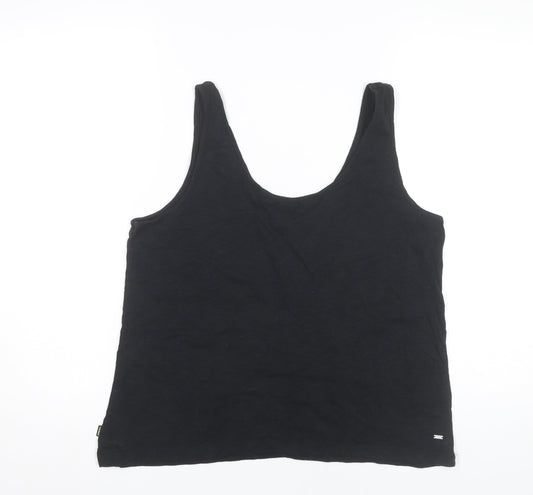 Superdry Women Black Tank Top UK 12 Scoop Neck Sleeveless