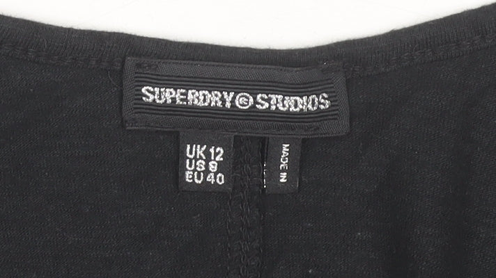 Superdry Women Black Tank Top UK 12 Scoop Neck Sleeveless