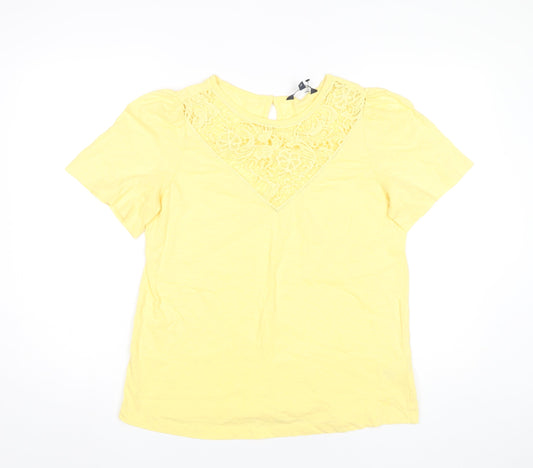 Crew Clothing Women’s Yellow Cotton Crochet Neck T-Shirt Size 12