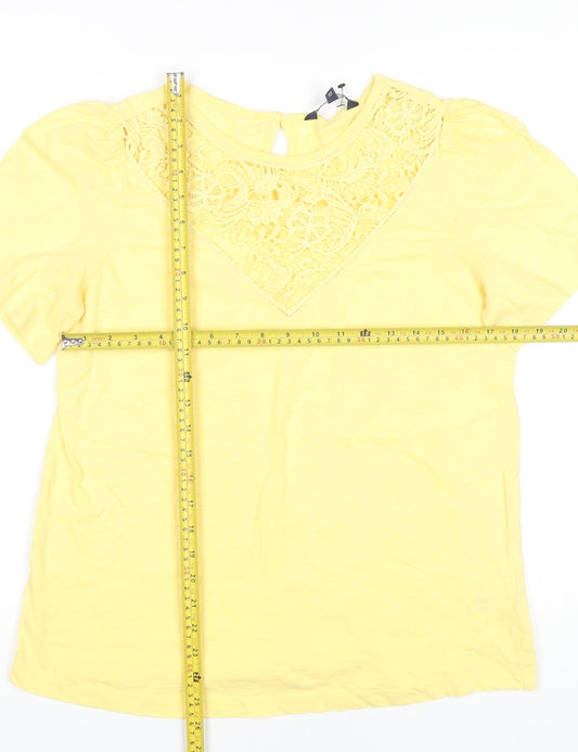 Crew Clothing Women’s Yellow Cotton Crochet Neck T-Shirt Size 12