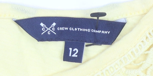 Crew Clothing Women’s Yellow Cotton Crochet Neck T-Shirt Size 12