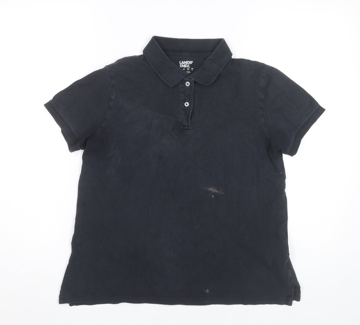 Lands' End Women's Black Polo Shirt Size S Short Sleeve Cotton