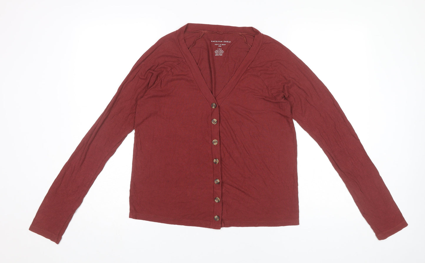 American Eagle Womens Red Button-Up Long Sleeve Jersey Top Size 14
