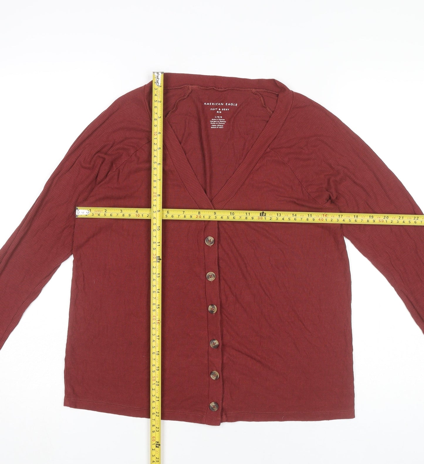 American Eagle Womens Red Button-Up Long Sleeve Jersey Top Size 14