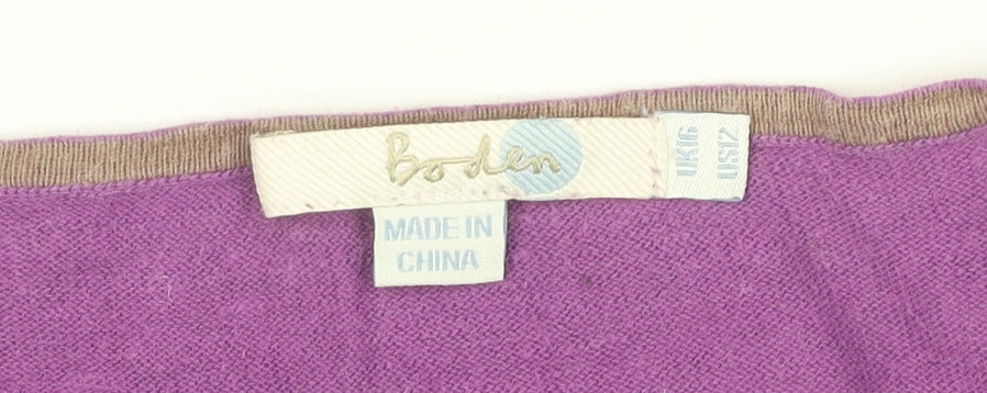 Boden Women’s Purple Linen Cotton V-Neck T-Shirt Size 16