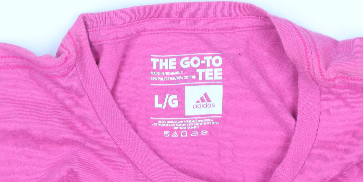 Adidas Womens Pink L T-Shirt Crew Neck Short Sleeve Sports Tee