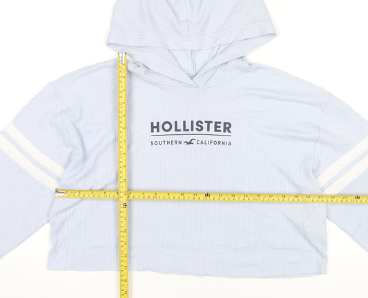 Hollister Womens Blue Cropped Hoodie Medium Pullover Logo Print
