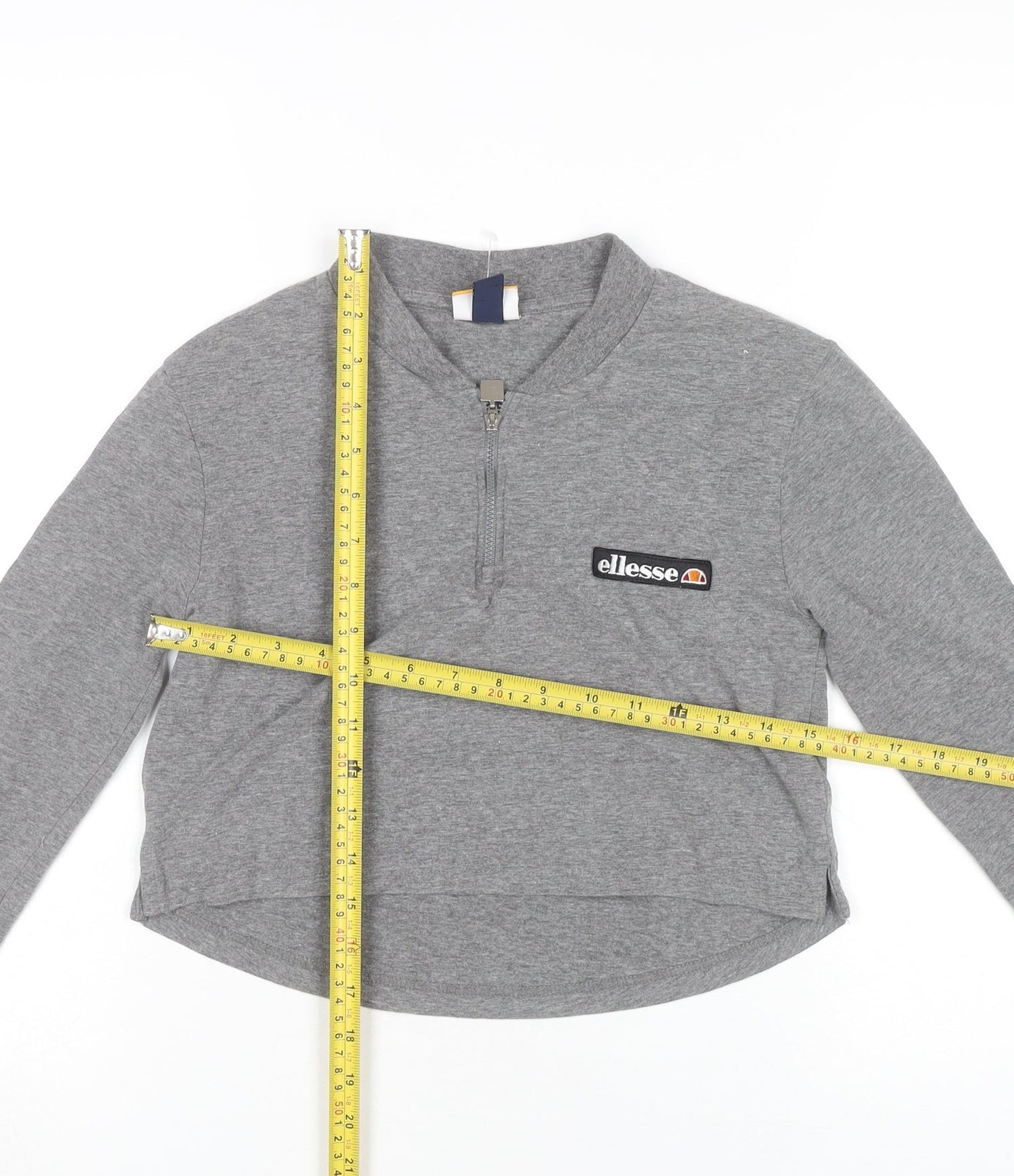Ellesse Women's Grey Cropped Long Sleeve Zip T-Shirt Size 8