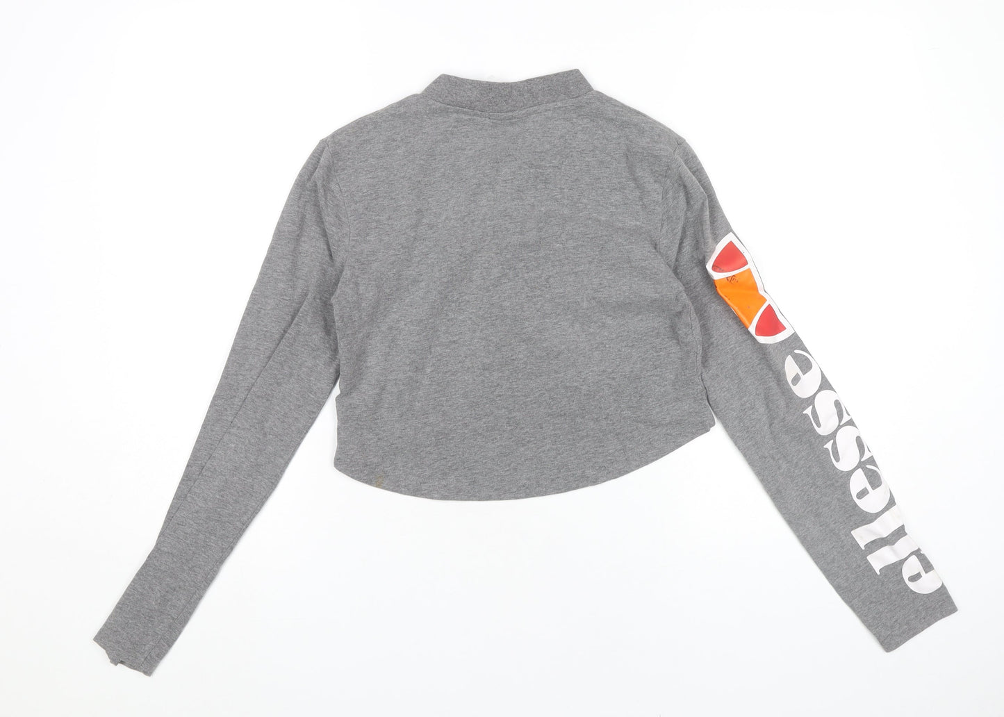 Ellesse Women's Grey Cropped Long Sleeve Zip T-Shirt Size 8