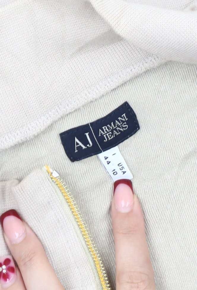 Armani Jeans Womens Beige Bomber Jacket Size 12 Cotton Blend