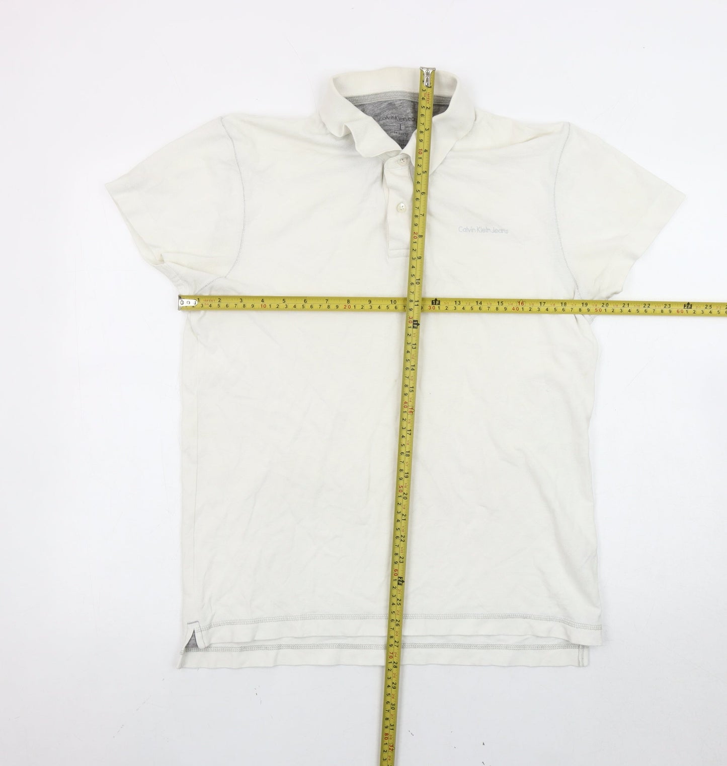 Calvin Klein Jeans Men's White Polo Shirt Size L Cotton Casual