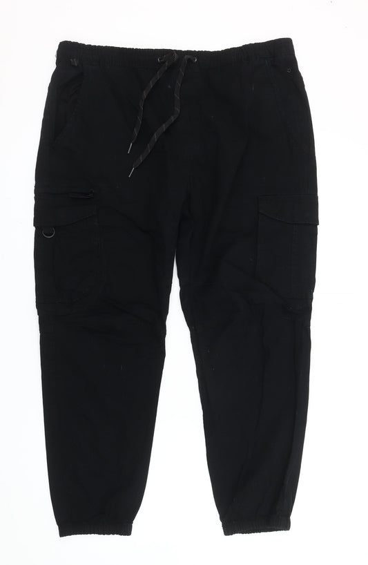 Pull&Bear Men’s Black Cargo Trousers XL Cotton Blend Casual