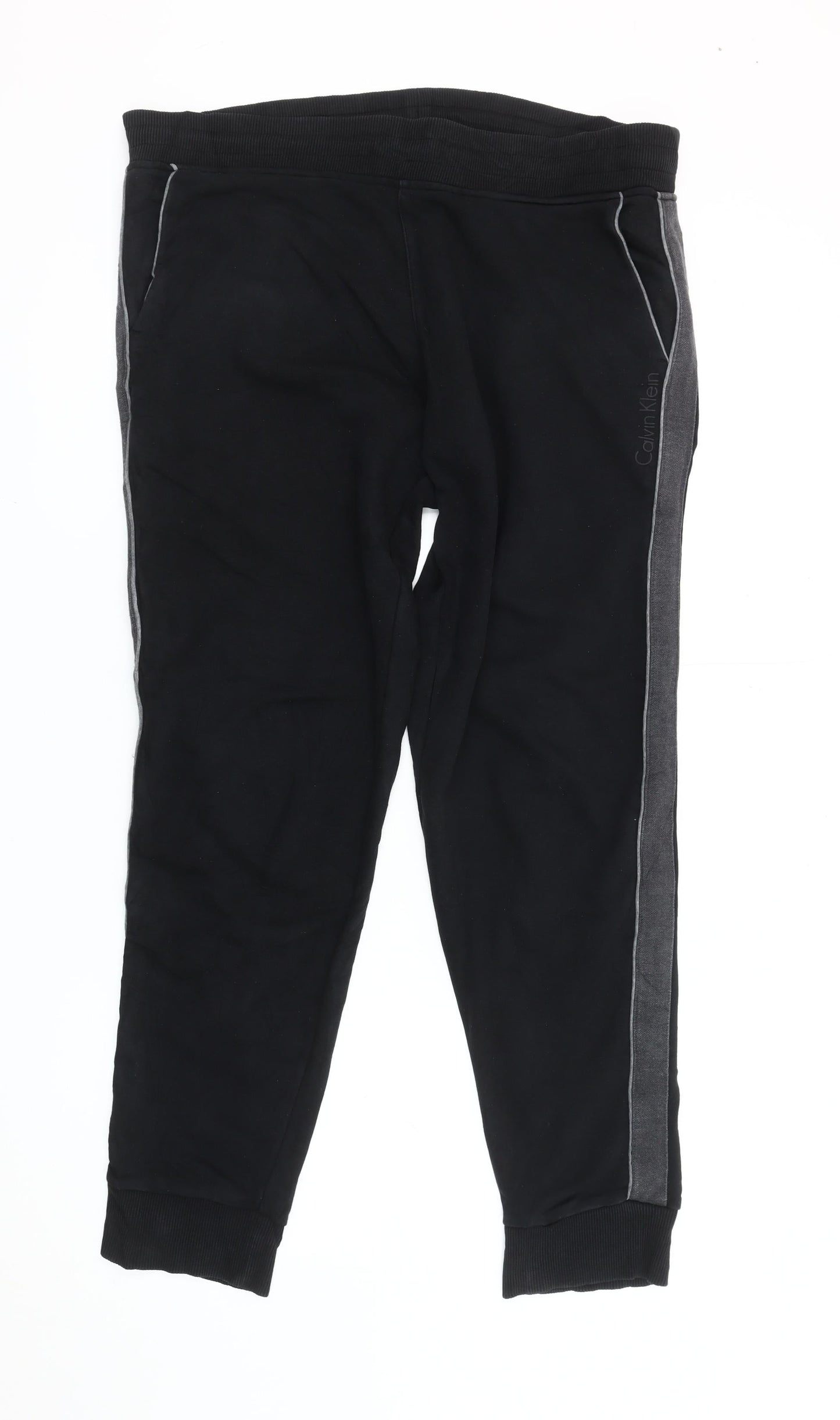 Calvin Klein Mens Black Jogger Trousers Size L Fleece Tapered