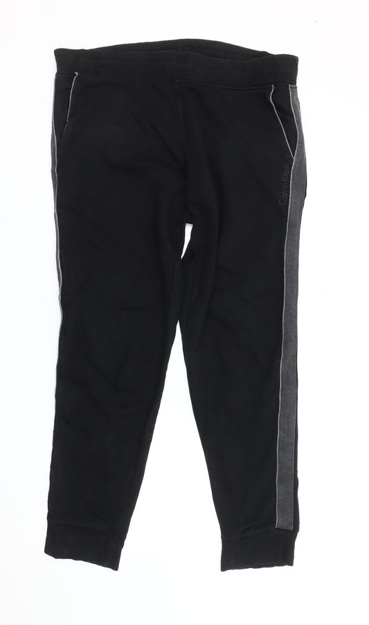 Calvin Klein Mens Black Jogger Trousers Size L Fleece Tapered