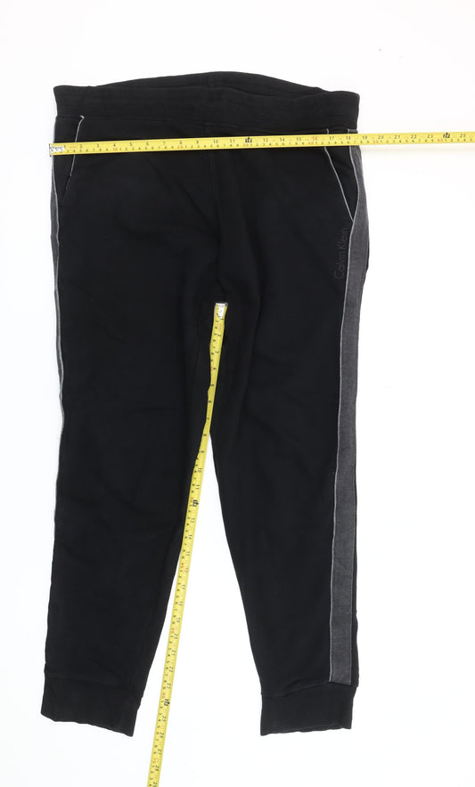 Calvin Klein Mens Black Jogger Trousers Size L Fleece Tapered
