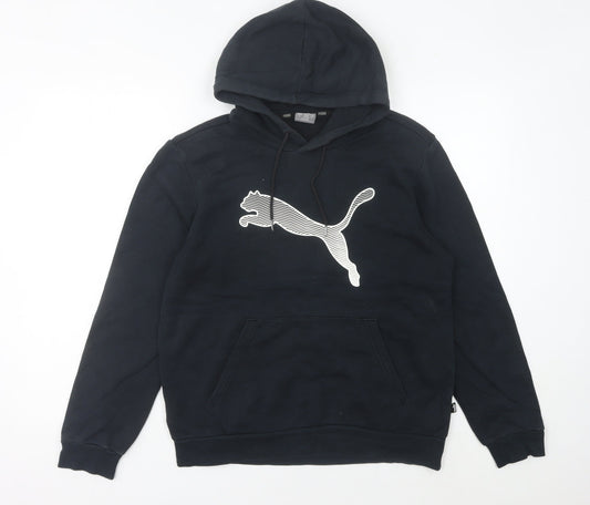 Puma Womens Black Hoodie Size 14 Logo Pullover Sweatshirt