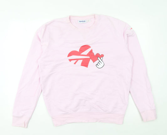 Reebok Women’s Pink Sweatshirt UK 10 Pullover Crew Neck Logo Print