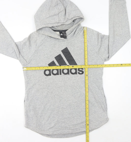 Adidas Womens Grey Pullover Hoodie Size M 12-14 Logo Activewear