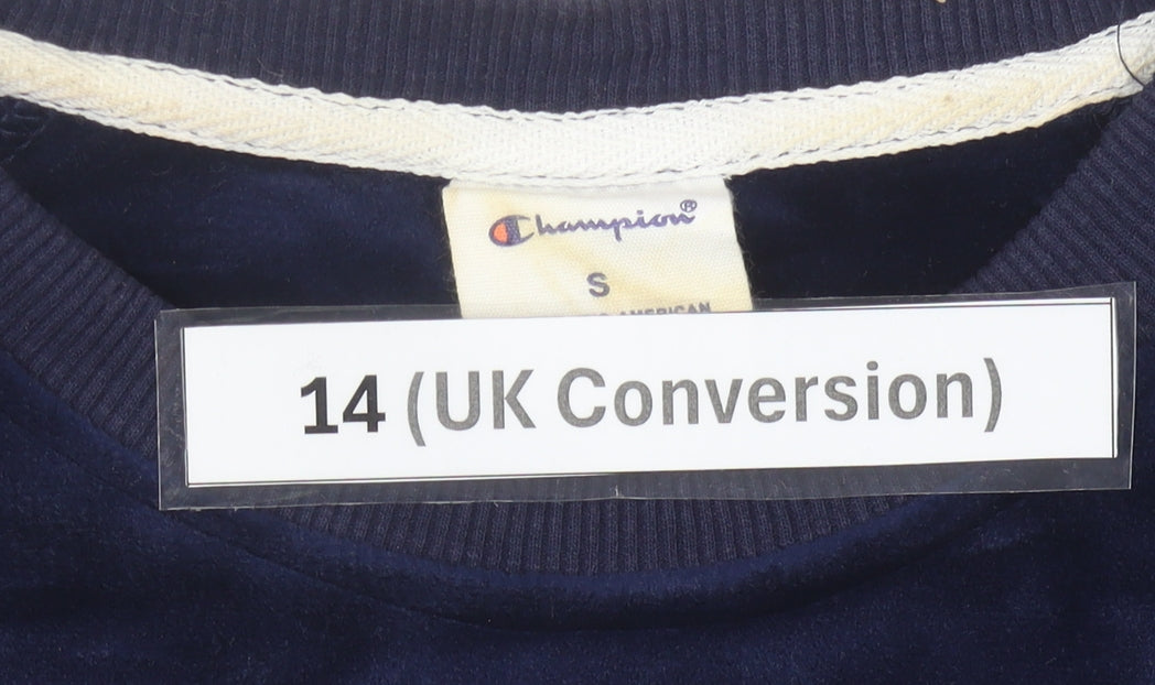 Champion Womens Navy Blue Velour Sweatshirt UK 14 Pullover Logo