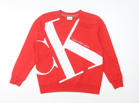 Calvin Klein Women’s Red Sweatshirt Small Logo Crew Neck Cotton Blend