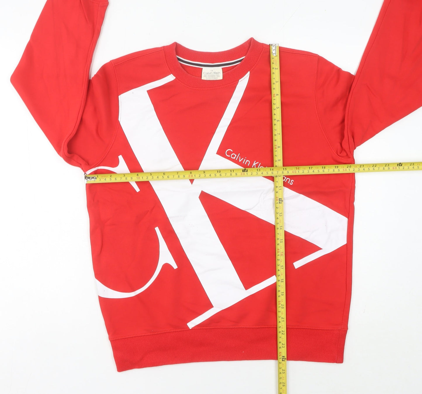 Calvin Klein Women’s Red Sweatshirt Small Logo Crew Neck Cotton Blend