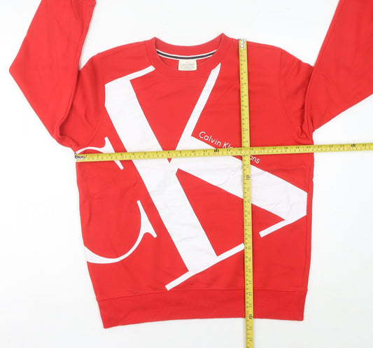 Calvin Klein Women’s Red Sweatshirt Small Logo Crew Neck Cotton Blend