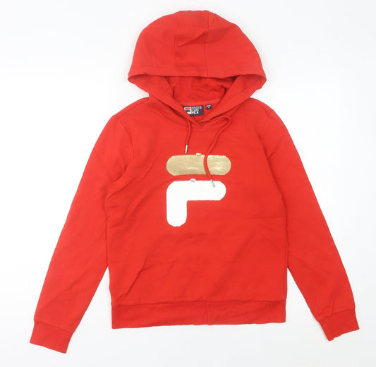 Fila White Line Women’s Red Hoodie UK 8 Logo Pullover Cotton Blend