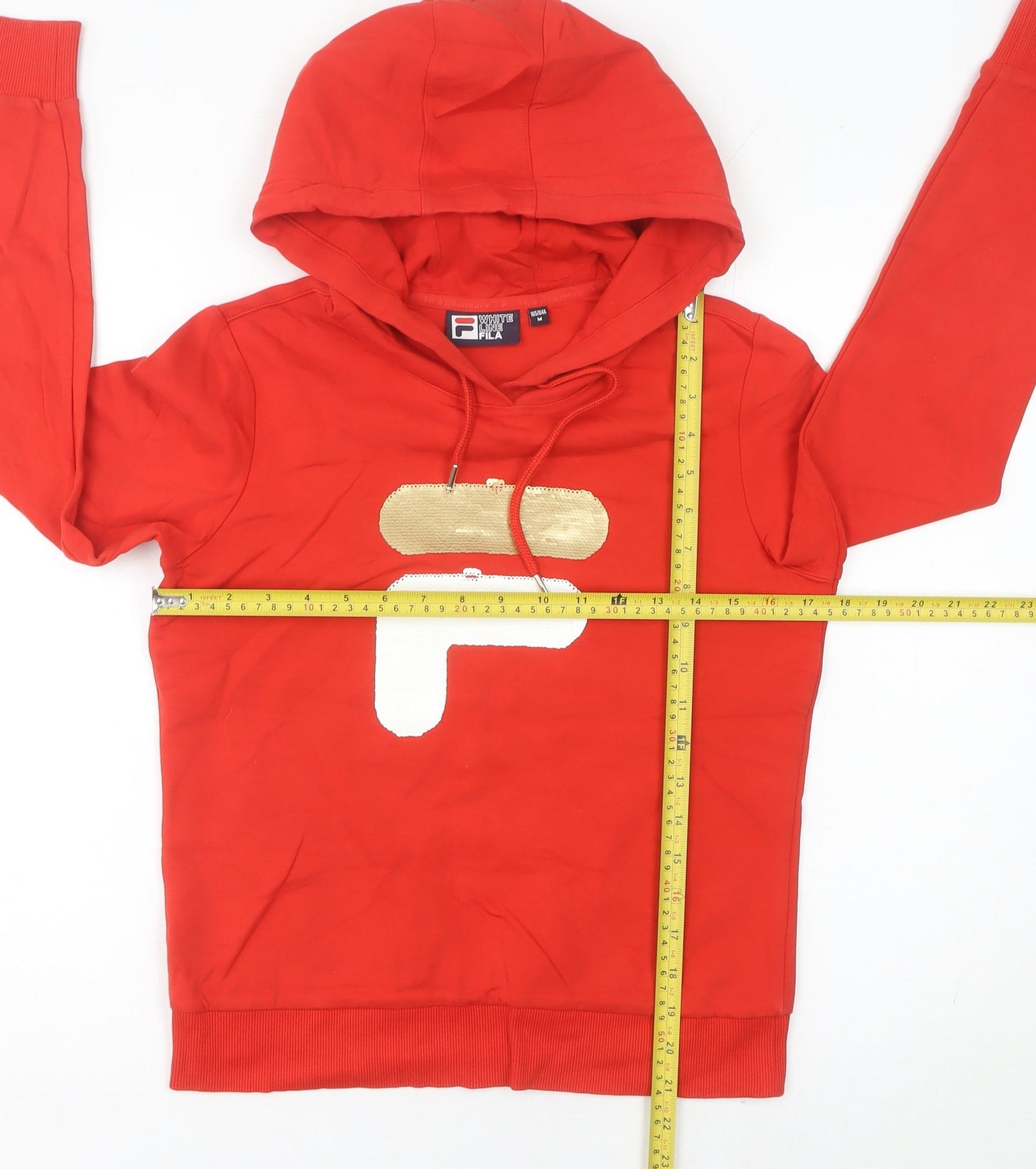 Fila White Line Women’s Red Hoodie UK 8 Logo Pullover Cotton Blend