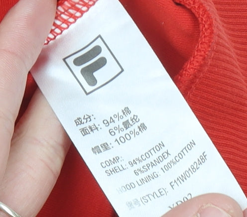 Fila White Line Women’s Red Hoodie UK 8 Logo Pullover Cotton Blend