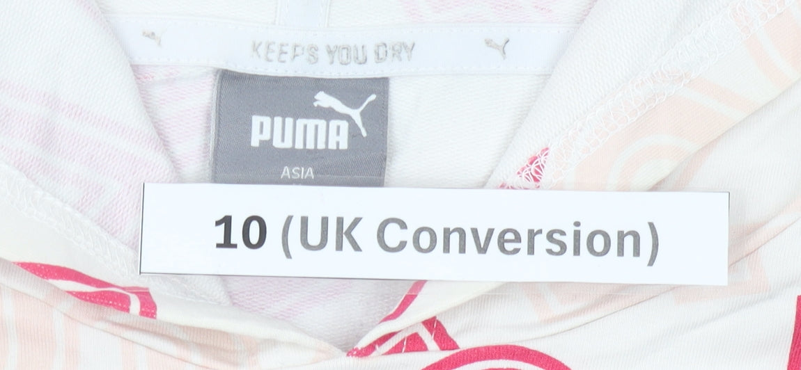 Brand and care label for Puma women’s ivory logo print hoodie uk 10 hooded sweatshirt