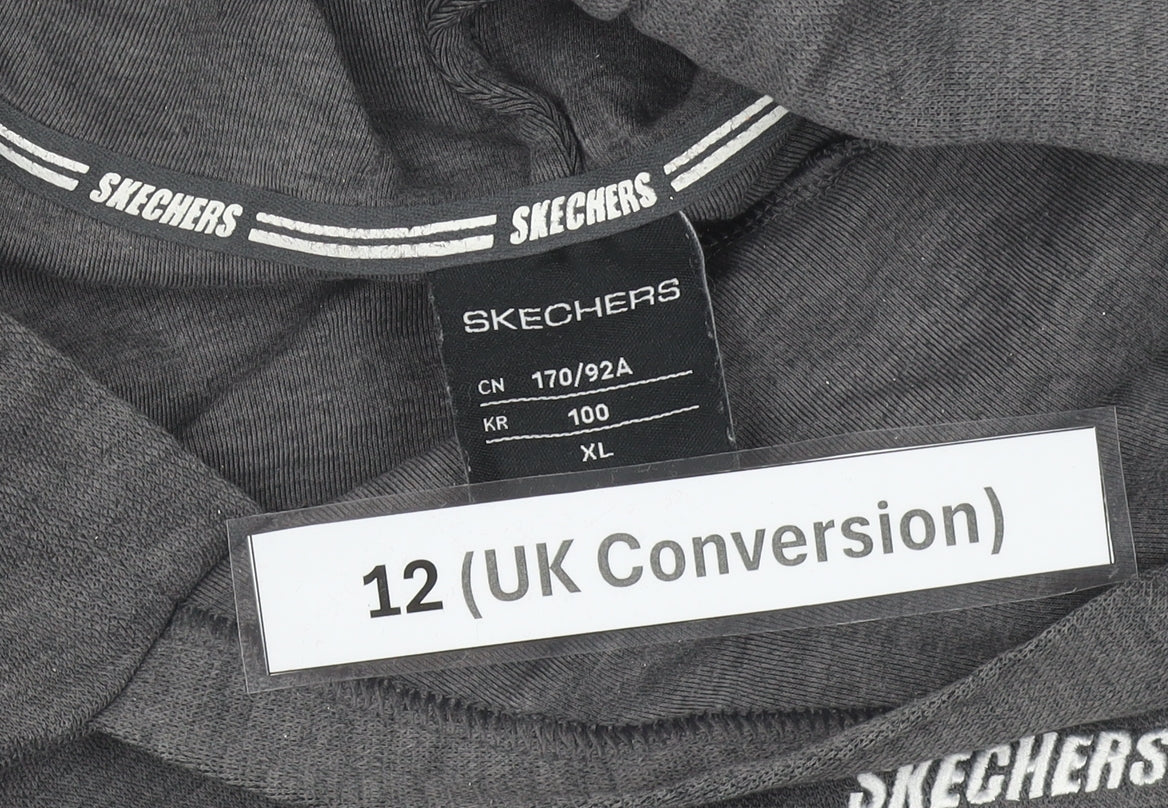 Skechers Womens Grey Hoodie Size 12 UK Pullover Long Sleeve