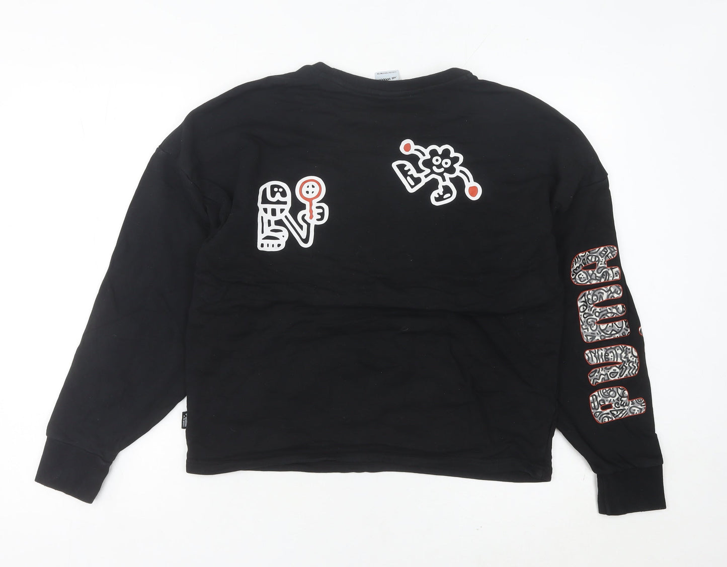 PUMA x Mr Doodle Women's Black Sweatshirt UK 12 Graphic Print Pullover
