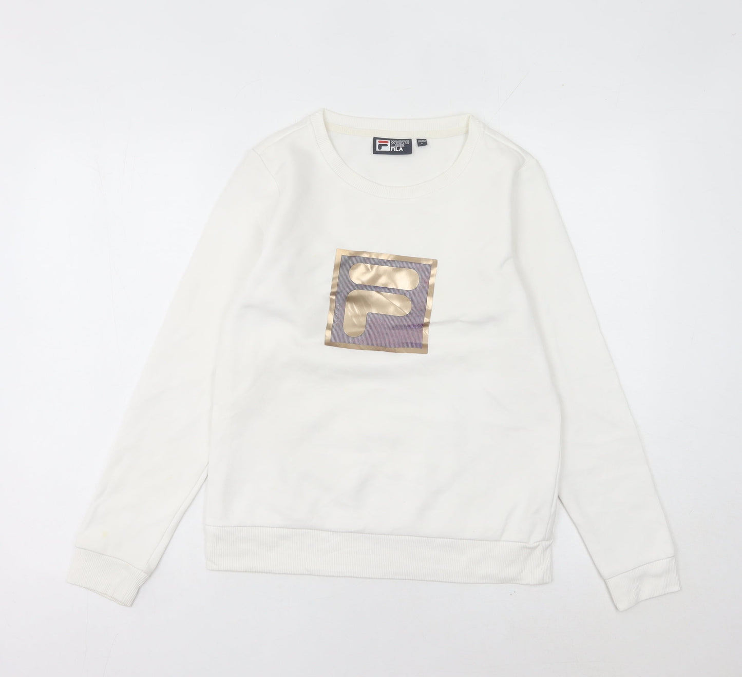Fila Women’s White Logo Sweatshirt Size 10 UK Pullover Long Sleeve