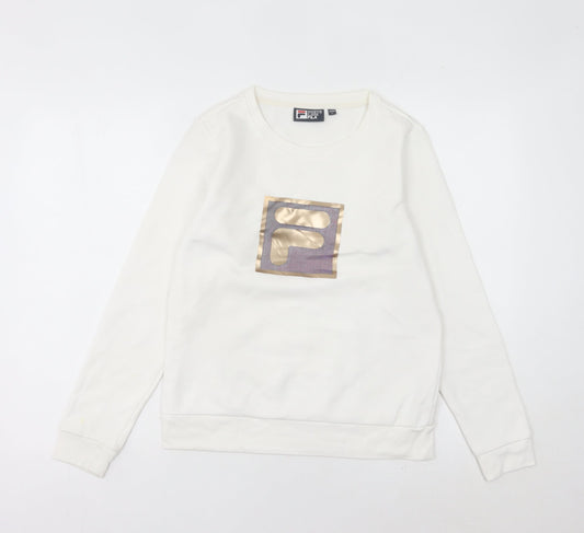 Fila Women’s White Logo Sweatshirt Size 10 UK Pullover Long Sleeve