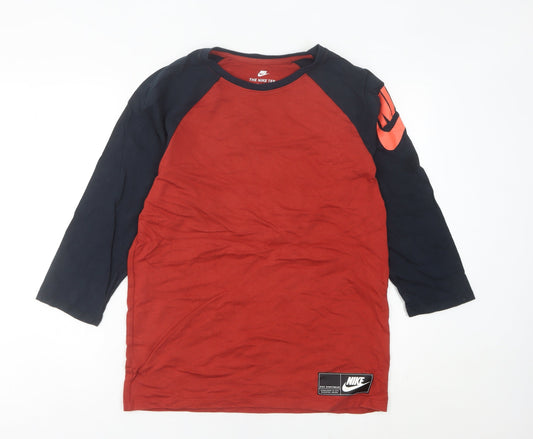 Nike Womens Red Black Raglan Sleeve T-Shirt Size 10 UK Cotton