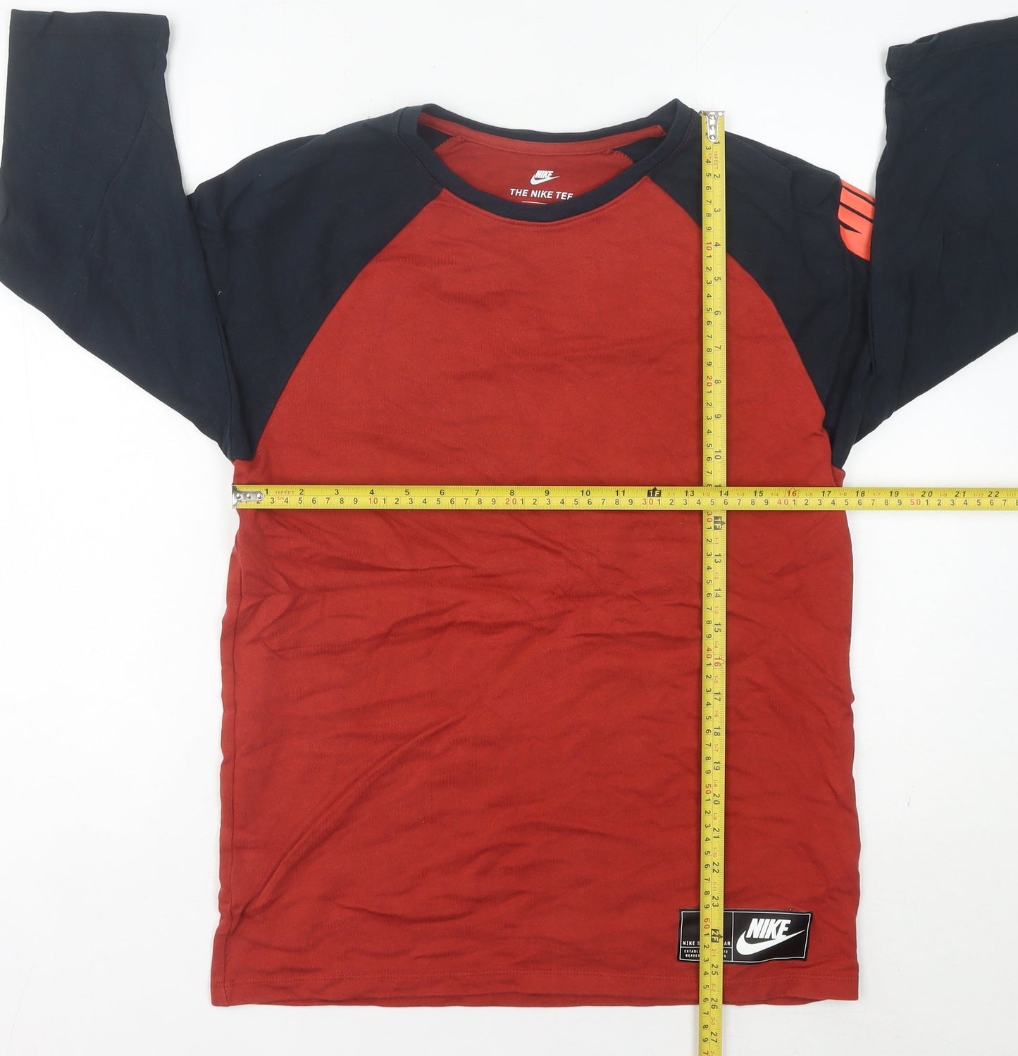 Nike Womens Red Black Raglan Sleeve T-Shirt Size 10 UK Cotton
