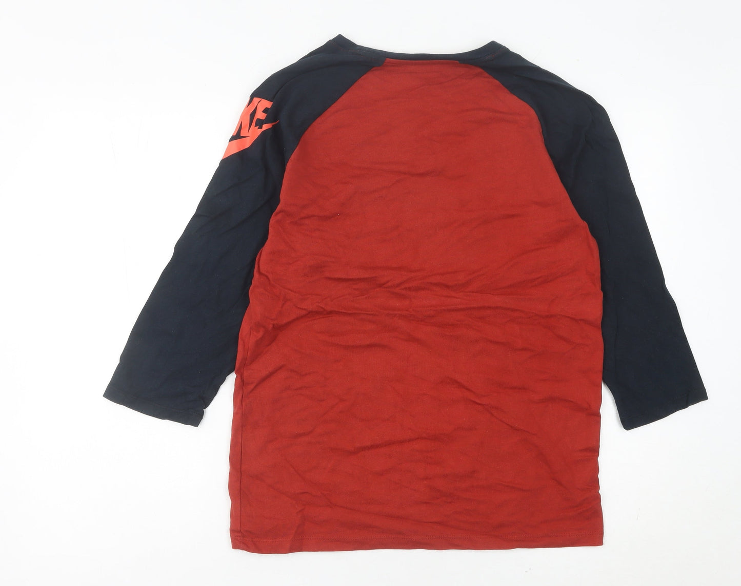 Nike Womens Red Black Raglan Sleeve T-Shirt Size 10 UK Cotton