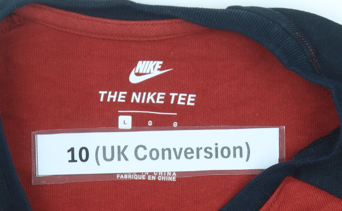 Nike Womens Red Black Raglan Sleeve T-Shirt Size 10 UK Cotton