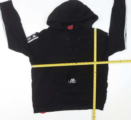 Kappa Womens Black Hoodie Size 10 Lace Up Logo Sportswear