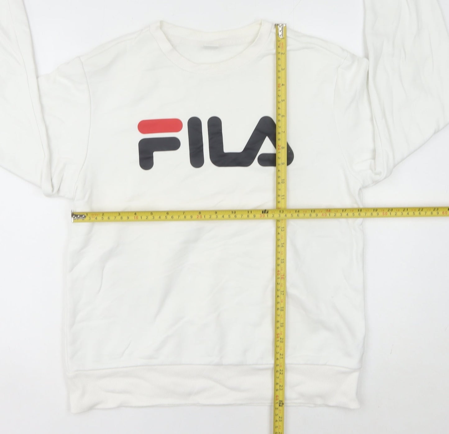 Fila Women’s White Sweatshirt Size 10 UK Cotton Blend Logo Crew Neck
