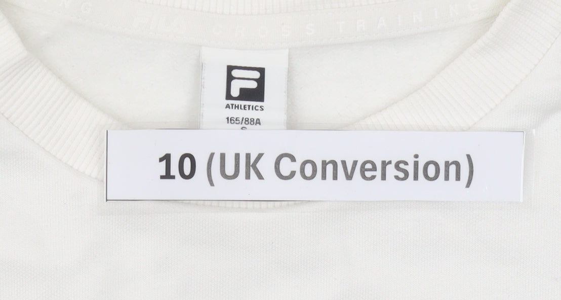Fila Women’s White Sweatshirt Size 10 UK Cotton Blend Logo Crew Neck