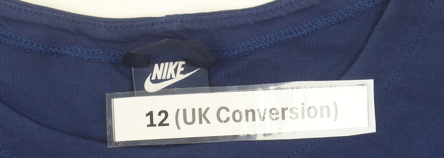 Nike Women’s Blue Sweatshirt UK 12 Cotton Blend Drawstring Hem