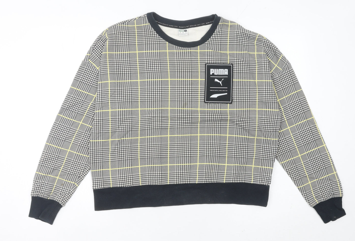 Puma Womens Multicoloured Check Sweatshirt Size 12 Long Sleeve Crew Neck