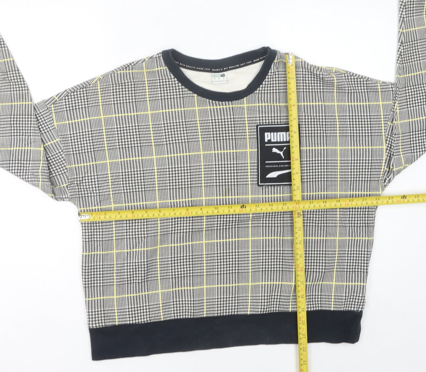 Puma Womens Multicoloured Check Sweatshirt Size 12 Long Sleeve Crew Neck