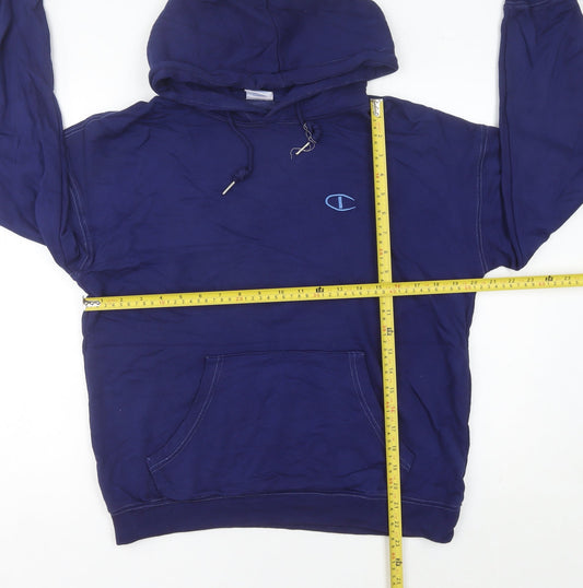 Champion Unisex Blue Pullover Hoodie Medium Cotton Logo