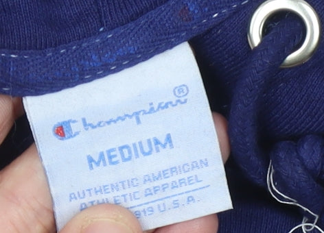 Champion Unisex Blue Pullover Hoodie Medium Cotton Logo