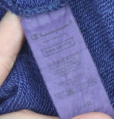 Champion Unisex Blue Pullover Hoodie Medium Cotton Logo