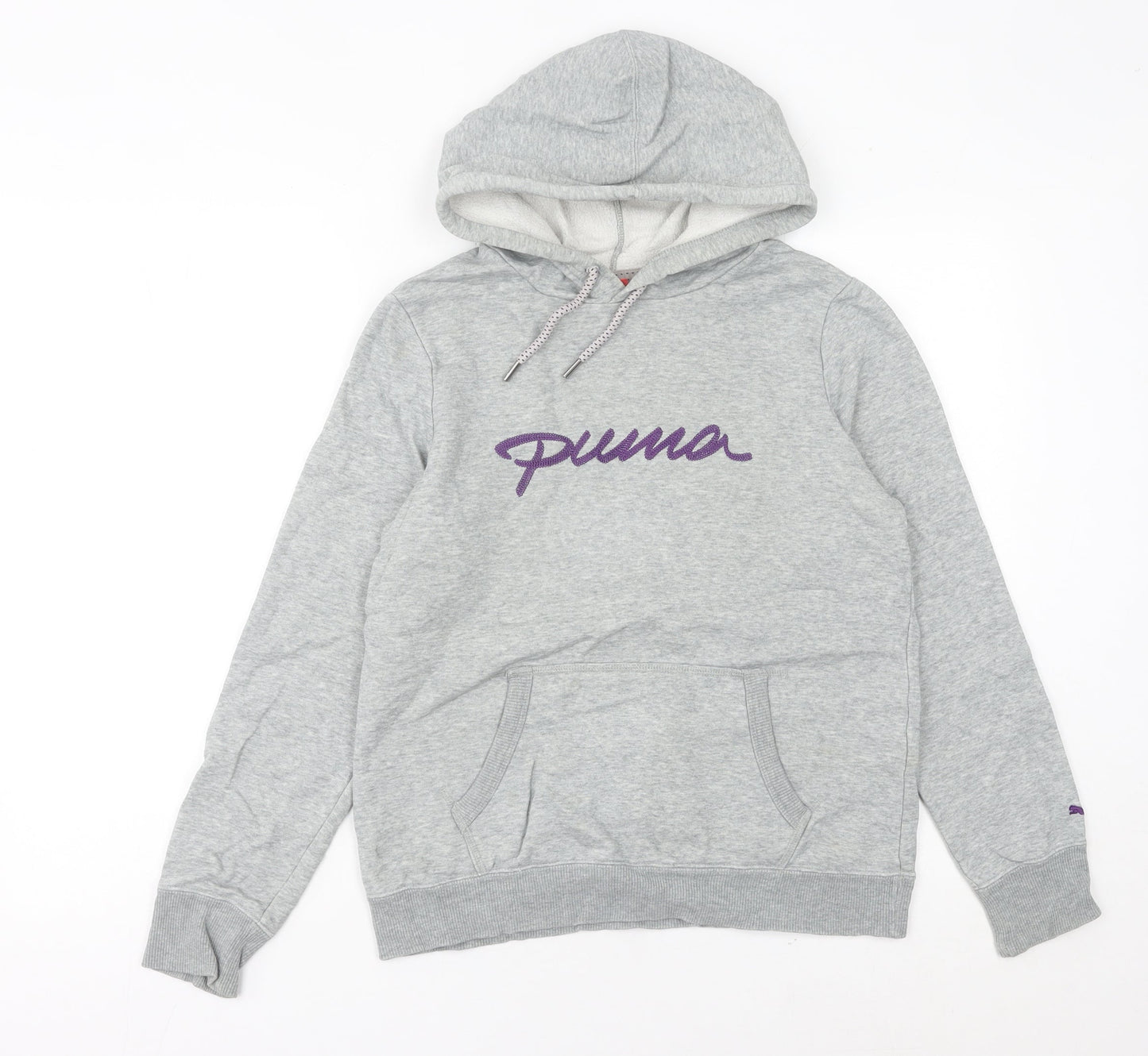 Puma Womens Grey Pullover Hoodie Size 12 Regular Fit Logo Casual