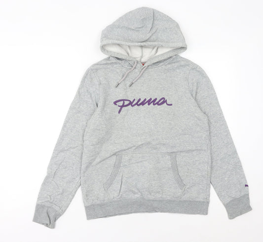 Puma Womens Grey Pullover Hoodie Size 12 Regular Fit Logo Casual