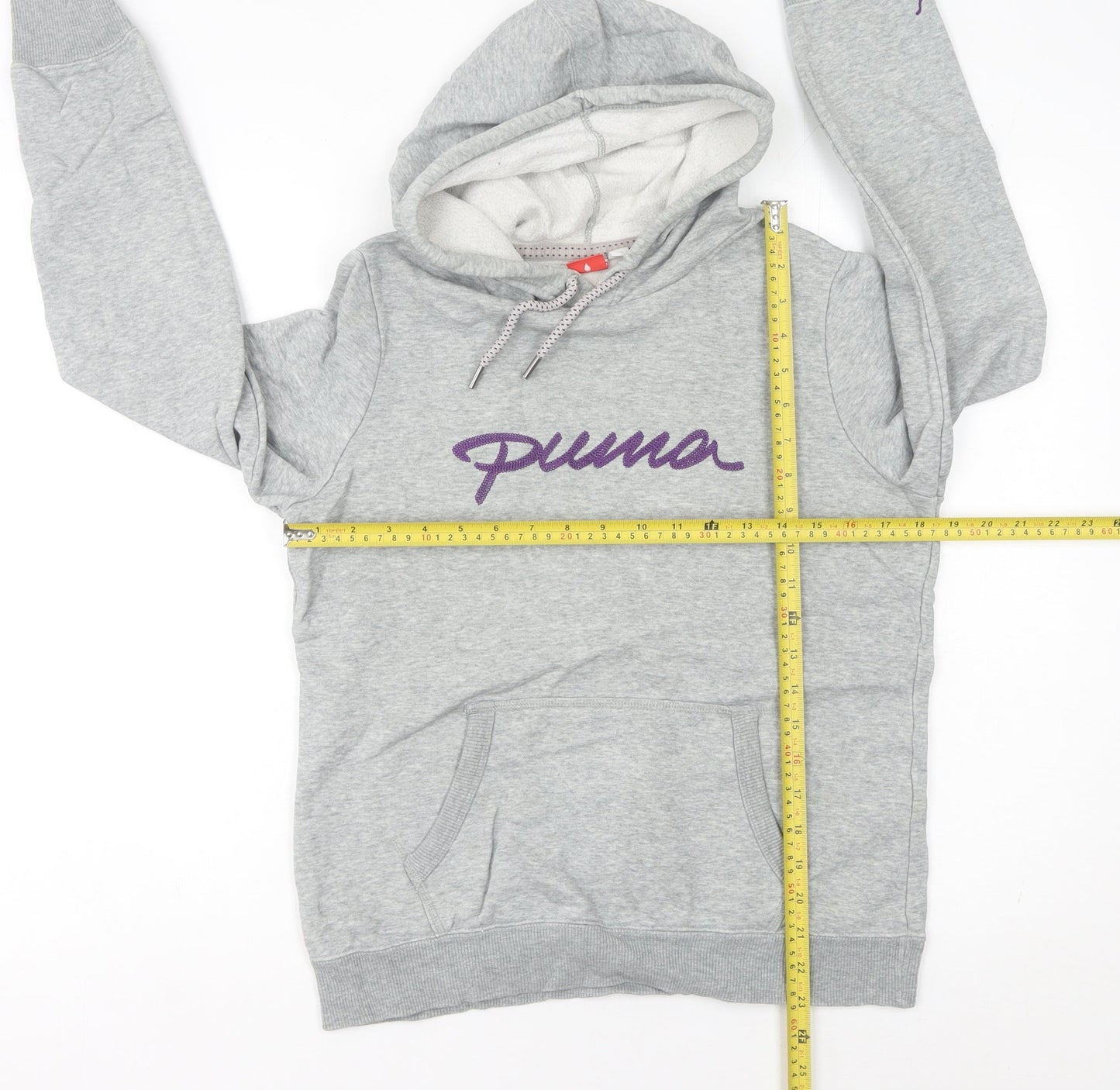 Puma Womens Grey Pullover Hoodie Size 12 Regular Fit Logo Casual